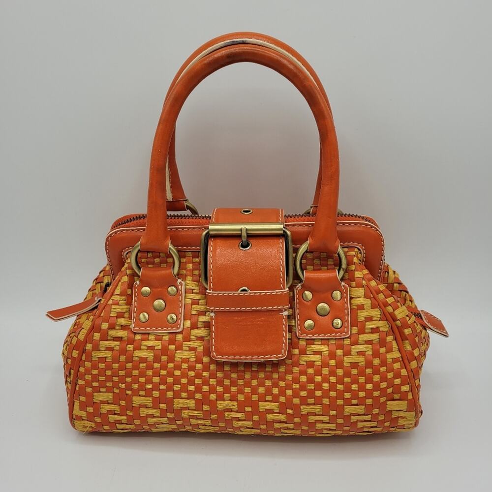 Cynthia Rowley Orange & Yellow Woven Raffia Satchel